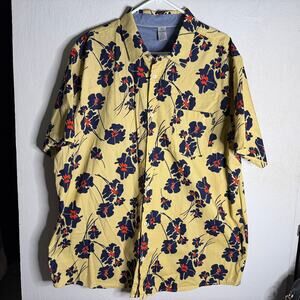 Hurley Men’s XXL Mustard Yellow Floral Tropical Button Down Shirt Surf
